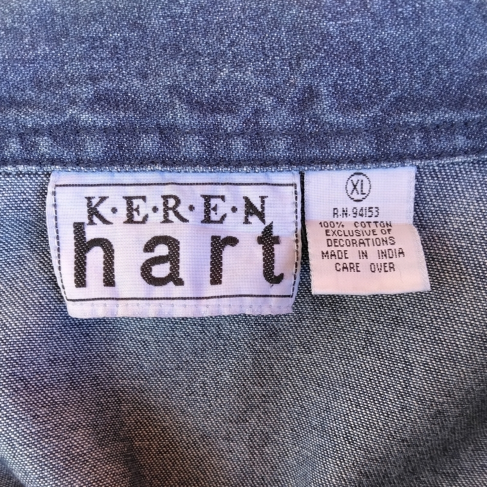 Vintage Keren Hart Cotton Denim Fall Leaf Embroidered Patchwork Jacket Size XL - Picture 7 of 7